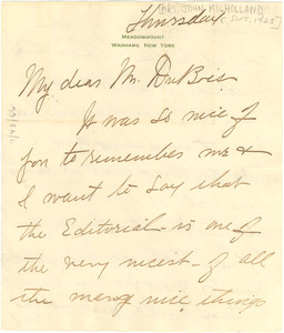 Letter from Mrs. John E. Milholland to W. E. B. Du Bois