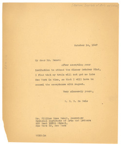 Letter from W. E. B. Du Bois to National Institute of Arts and Letters