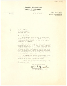 Letter from The Harmon Foundation to W. E. B. Du Bois