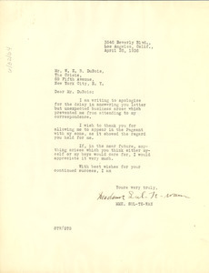 Letter from Madame Sul-Te-Wan to W. E. B. Du Bois