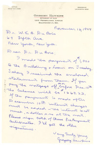 Letter from Gregory Hawkins to W. E. B. Du Bois