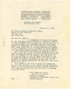 Letter from Cleveland Public Library to W. E. B. Du Bois