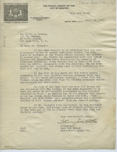 Letter from The Public Library of the City of Boston to W. E. B. Du Bois