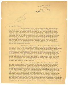 Letter from W. E. B. Du Bois to Walter White