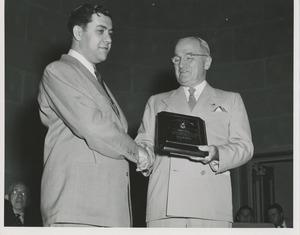 Harry S. Truman presents the 1951 President's Trophy to George E. Barr