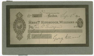 Check from Sir George Williams to Rev. Dr. Goodspeed