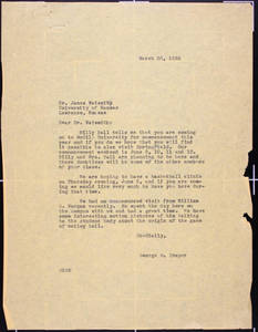 Letter to Naismith from Draper (March 30, 1938)