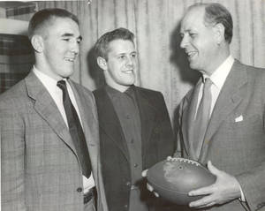 Head Football Coach Ossie Solem with Co-Captains Paul Ryan and Jack Etter, 1952