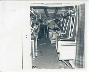 Unidentified Green Line collision, view inside train of damage