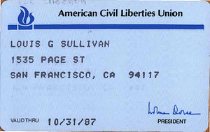 Lou Sullivan's ACLU Member Card