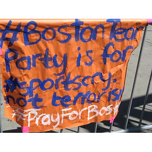 Hashtags on Sign at Boston Marathon Memorial