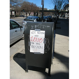 "Got Nothing But Love For You, Boston <3" sign on Commonwealth Avenue (near Kenmore Square)