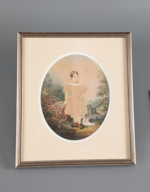 Portrait of a young girl, watercolor on paper, framed, artist unknown