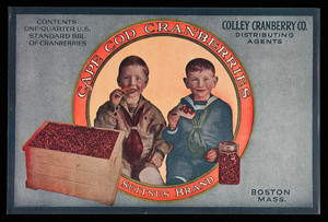 Suitsus Brand, Cape Cod Cranberries: Colley Cranberry Co. Distributing Agents, Boston, Mass. label