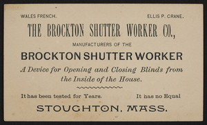 Trade card for The Brockton Shutter Worker Co., Stoughton, Mass., undated