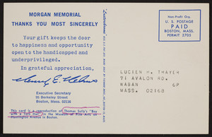 Postcard for the Morgan Memorial, 95 Berkeley Street, Boston, Mass., undated