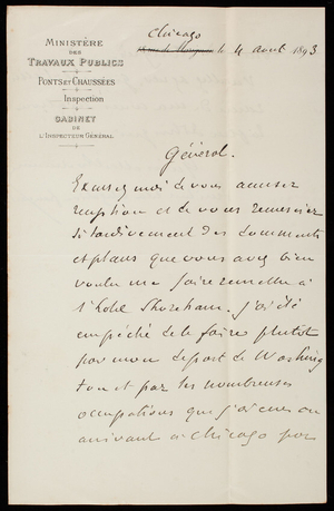 Baron E. T. Quinette de Rochemont to Thomas Lincoln Casey, August 4, 1893