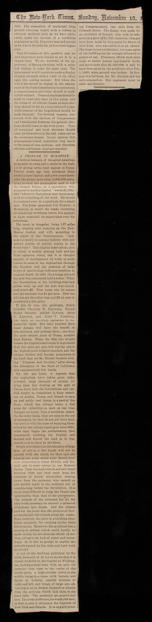 Newspaper clipping: The New York Times, November 13, 1887