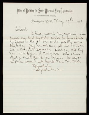 Ed. Sutherland to Thomas Lincoln Casey, May 17, 1888