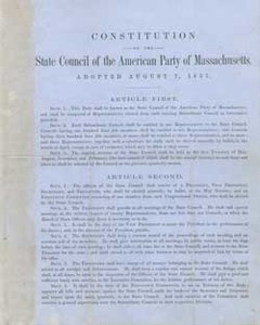 Constitution of the State Council of the American Party of Massachusetts : adopted August 7, 1855