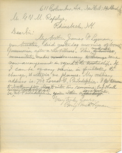 Letter from Benjamin Smith Lyman to G. V. M. Rafelye