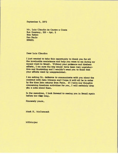 Letter from Mark H. McCormack to Luiz Claudio de Castro e Costa