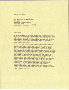 Letter from Mark H. McCormack to Richard W. Hanselman