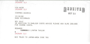 Telex printouts from Lynton Taylor to Mark H. McCormack