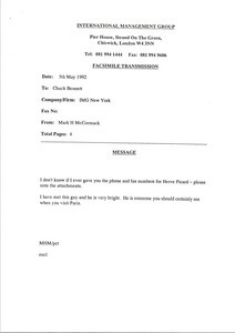 Fax from Mark H. McCormack to Chuck Bennett