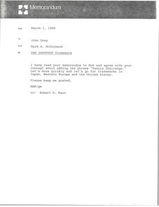 Memorandum from Mark H. McCormack to John Oney