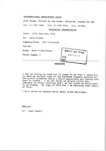 Fax from Mark H. McCormack to Hans Kramer