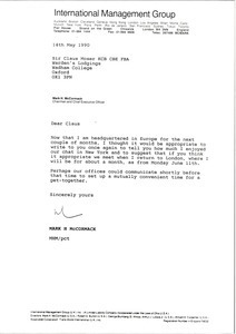 Letter from Mark H. McCormack to Claus Moser