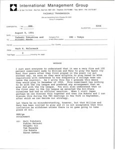 Fax from Mark H. McCormack to Tadashi Tokushima and Hiroshi Handa