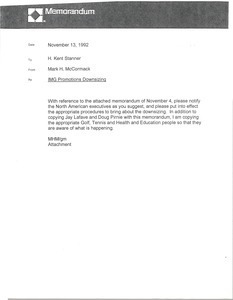 Memorandum from Mark H. McCormack to H. Kent Stanner