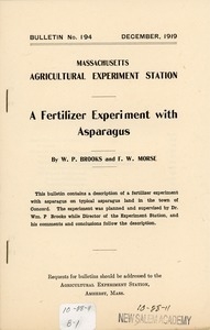 Bulletin for the Massachusetts agricultural experiment station: a fertilizer experiment with asparagus