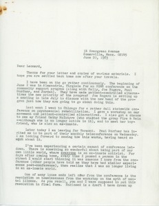 Letter from Judi Chamberlin to Leonard Roy Frank