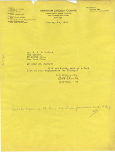 Letter from Abraham Lincoln Center to W. E. B. Du Bois