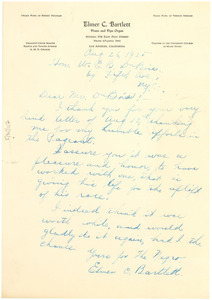 Letter from Elmer C. Bartlett to W. E. B. Du Bois