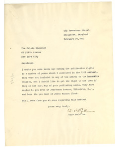 Letter from Obie McCollum to Crisis