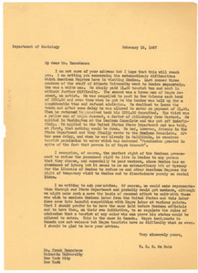 Letter from W. E. B. Du Bois to Frank Tannenbaum