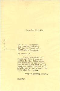 Letter from W. E. B. Du Bois to V. F. Calverton