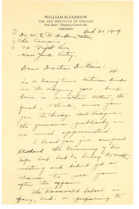 Letter from William Farrow to W. E. B. Du Bois