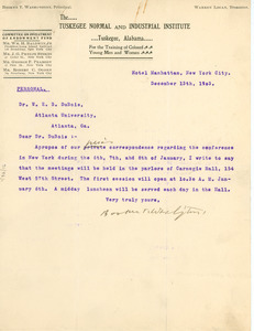 Letter from Booker T. Washington to W. E. B. Du Bois