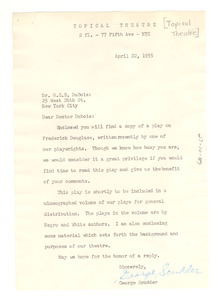 Letter from Topical Theatre to W. E. B. Du Bois
