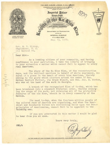 Letter from Ku Klux Klan to E. C. Mickey