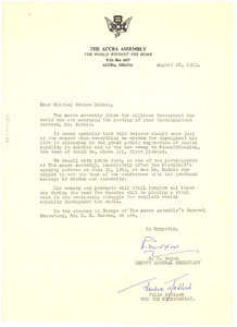 Letter from Accra Assembly to Shirley Graham Du Bois