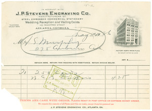 Invoice from J. P. Stevens Engraving Co. to H. S. Murphy