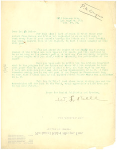 Letter from W. L. Bell to W. E. B. Du Bois