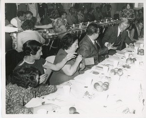 Mrs. William S. Kilbourne speaking at Thanksgiving celebration