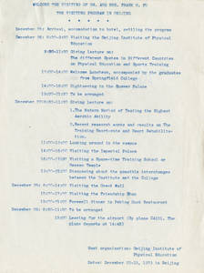 Itinerary for Dr. Frank Fu's visit to Beijing (December 1979)